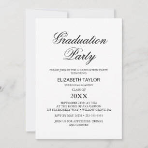 Elegante Black Calligraphy Graduation Party Einladung