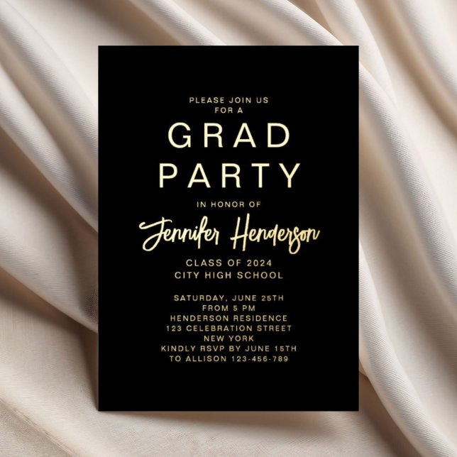 Elegante Black Calligraphy Graduation Party Gold Folieneinladung (Elegant Black Calligraphy Graduation Party Gold Foil Invitation)