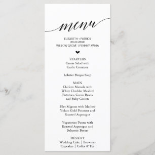 Elegante Black Calligraphy Heart Dinner Menu Karte