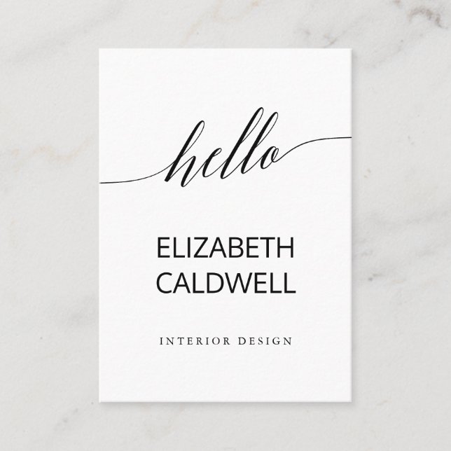 Elegante Black Calligraphy Hello Business Card Visitenkarte (Vorderseite)