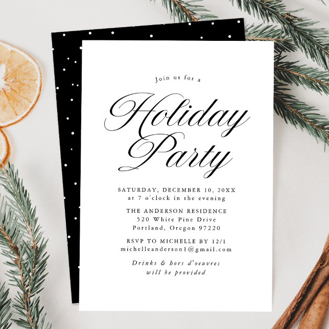 Elegante Black Calligraphy Script Holiday Party Einladung (Von Creator hochgeladen)
