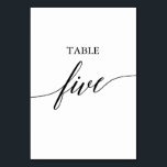 Elegante Black Calligraphy Table Five Tischnummer<br><div class="desc">Dieser elegante schwarze Kalligrafietisch mit fünf Tischnummern eignet sich perfekt für eine einfache Hochzeit. Das neutrale Design besticht durch eine minimalistische Karte,  die mit romantischer und skurriler Typografie dekoriert ist. Die Karte druckt auf der Vorder- und Rückseite (beidseitig). Andere Tischnummern in der Sammlung werden separat verkauft.</div>