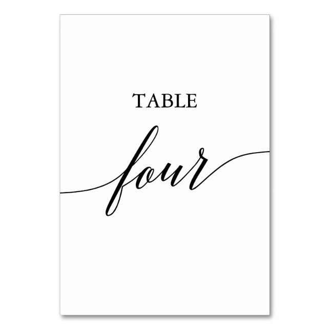 Elegante Black Calligraphy Table Four Tischnummer (Vorderseite)