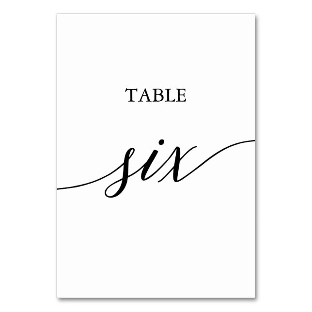 Elegante Black Calligraphy Table Six Tischnummer (Vorderseite)