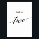 Elegante Black Calligraphy Table Two-Tischnummer Tischnummer<br><div class="desc">Dieser elegante schwarze Kalligrafietisch mit zwei Tischnummern ist perfekt für eine einfache Hochzeit. Das neutrale Design besticht durch eine minimalistische Karte,  die mit romantischer und skurriler Typografie dekoriert ist. Die Karte druckt auf der Vorder- und Rückseite (beidseitig). Andere Tischnummern in der Sammlung werden separat verkauft.</div>