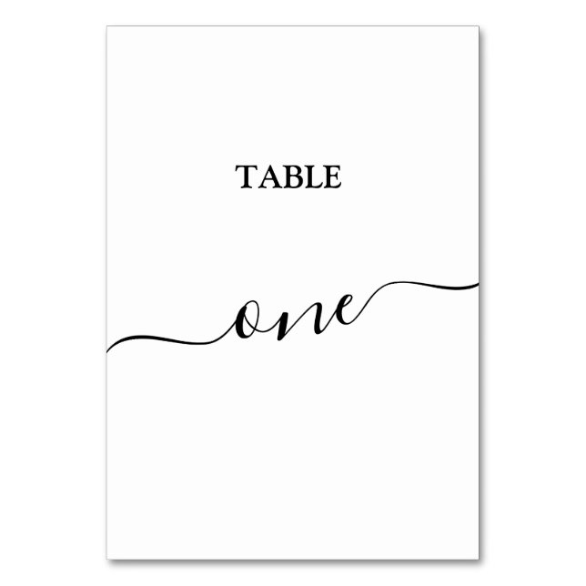 Elegante Black Calligraphy Tischnummer 1 Karte (Vorderseite)