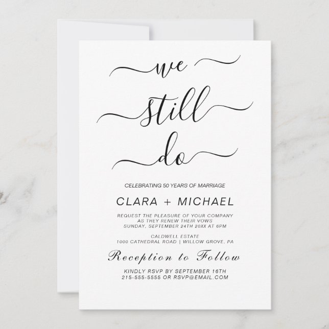 Elegante Black Calligraphy Vow Renewal Einladung (Vorderseite)