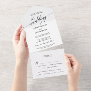Elegante Black Calligraphy Wedding All In One Einladung