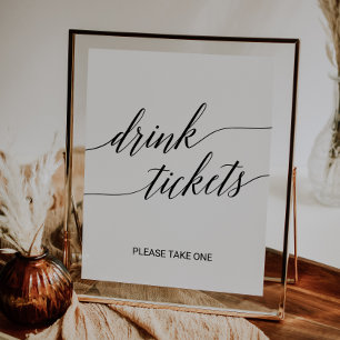 Elegante Black Calligraphy Wedding Drink Tickets Poster