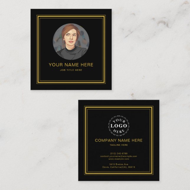 Elegante Black Calling Card mit M Gold Script Telefonnummerkarte (Vorne/Hinten)
