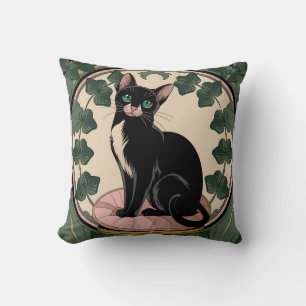 Elegante Black Cat Art Nouveau Kissen