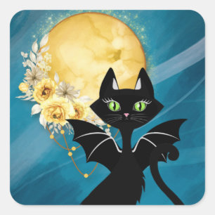 Elegante Black Cat   Battkatze   Halloween Sticker