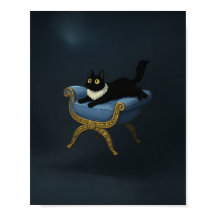 Elegante Black Cat on Blue Chaise Lounge - Ghibli