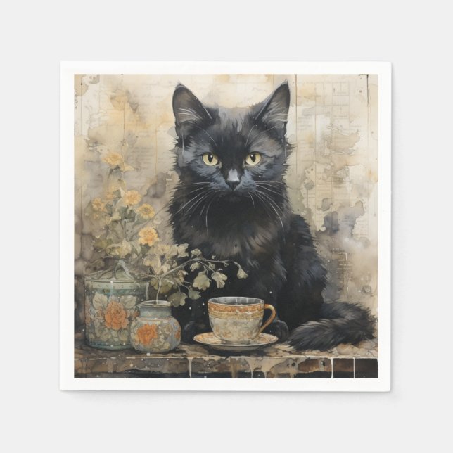 Elegante Black Cat Serviette (Vorderseite)