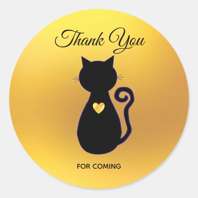 Elegante Black Cat Silhouette auf Gold Danke Runder Aufkleber (Vorderseite)