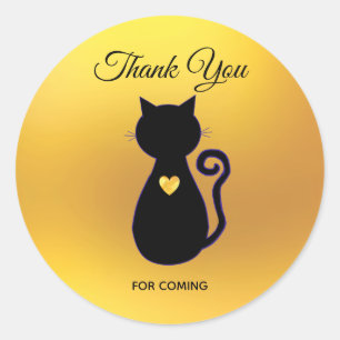 Elegante Black Cat Silhouette auf Gold Danke Runder Aufkleber