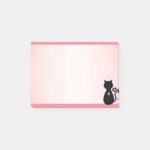 Elegante Black Cat Silhouette auf Rosa Post-it Klebezettel