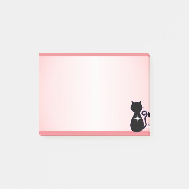 Elegante Black Cat Silhouette auf Rosa Post-it Klebezettel (Vorderseite)