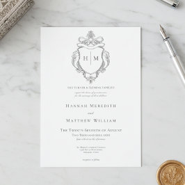Elegante Black Chinoiserie Bird & Wappen Wedding Einladung