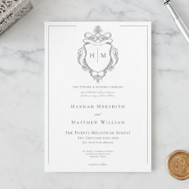 Elegante Black Chinoiserie Bird & Wappen Wedding Einladung