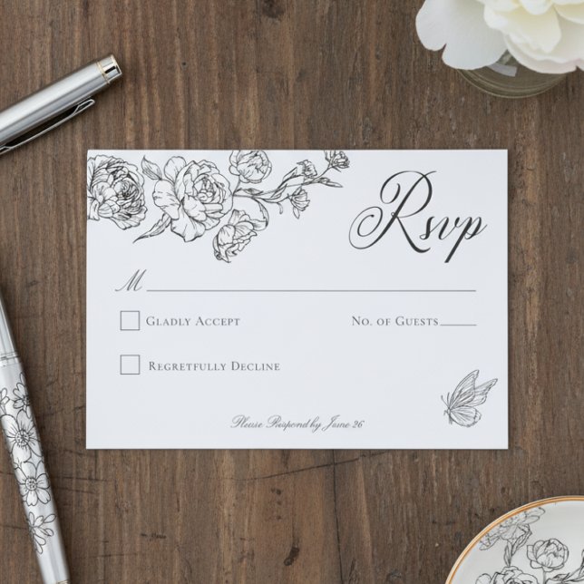 Elegante Black Chinoiserie Bird & Wappen Wedding RSVP Karte (Von Creator hochgeladen)