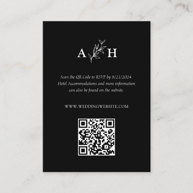 Elegante Black Classic Monogram QR Code RSVP Karte (Vorderseite)
