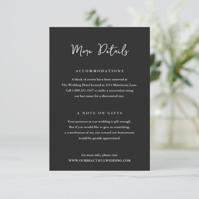 Elegante Black Clean Wedding Begleitkarte (Stehend Vorderseite)