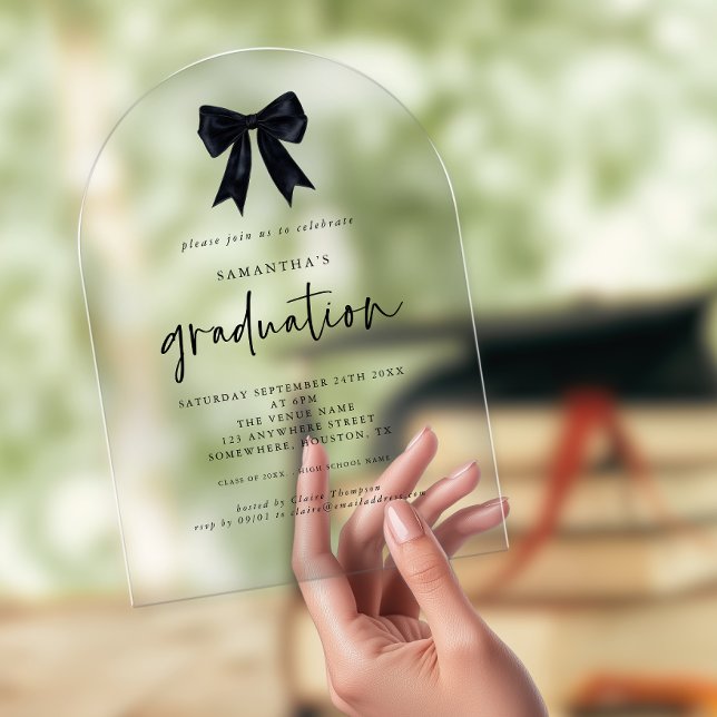 Elegante Black Coquette Bow Graduation Party Acryleinladungen (Von Creator hochgeladen)