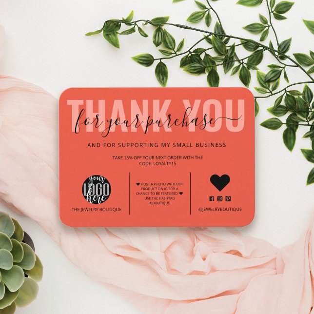 Elegante Black Coral Script Logo Kunde Vielen Dank Visitenkarte (Von Creator hochgeladen)