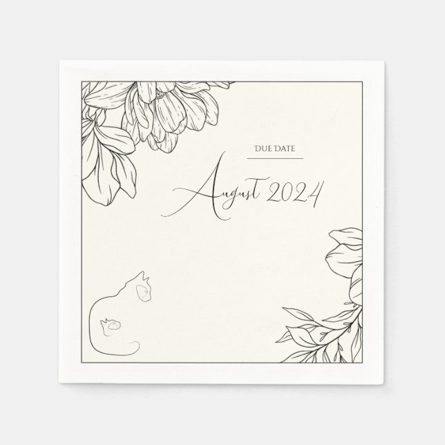 Elegante Black & Cream Cat Lover Baby Dusche Serviette (Vorderseite)