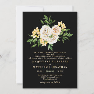 Elegante Black Cream Floral Peonies Hochzeit Einladung
