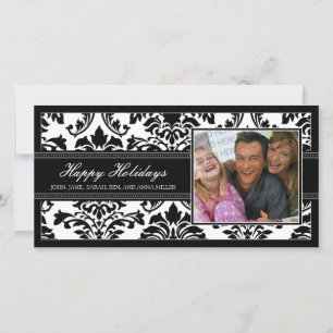 Elegante Black Damask Custom Happy Holidays Card Feiertagskarte