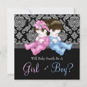 Elegante Black Damask Gender Reveal Dusche Einladung