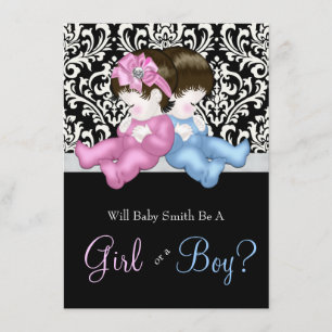 Elegante Black Damask Gender Reveal Dusche Einladung