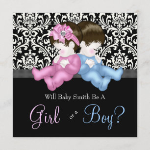 Elegante Black Damask Gender Reveal Dusche Einladung