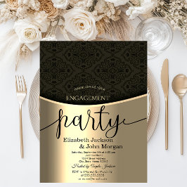 Elegante Black Damask Gold Engagement Party Einladung
