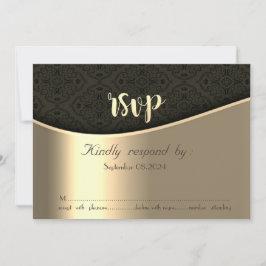 Elegante Black Damask Gold RSVP-Karte Einladung