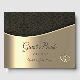 Elegante Black Damask Gold Wedding Gästebuch