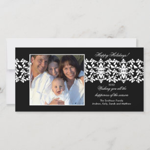 Elegante Black Damask Spitzen Weihnachtsfotokarte Feiertagskarte