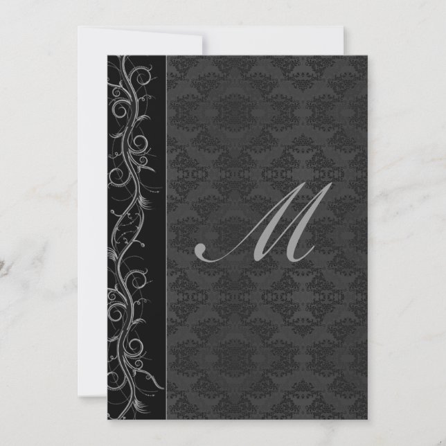 Elegante Black Damask Wedding Einladung (Vorderseite)