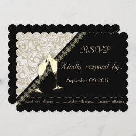 Elegante Black,Damask Wedding RSVP Card Einladung