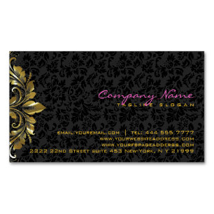 Elegante Black Damaskas Gold Floral Lace 2 Magnetische Visitenkarte
