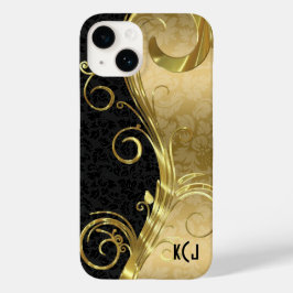 Elegante Black Damaskas Gold Wirbel Case-Mate iPhone 14 Hülle
