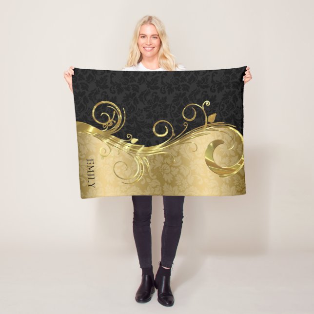 Elegante Black Damaskas Gold Wirbel Fleecedecke (Beispiel)