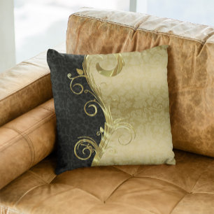 Elegante Black Damaskas Gold Wirbel Kissen