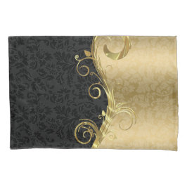 Elegante Black Damaskas Gold Wirbel Kissenbezug