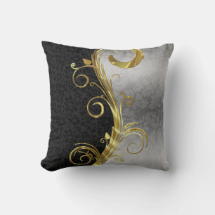 Elegante Black Damasks Gold & Silver Wirbel Kissen