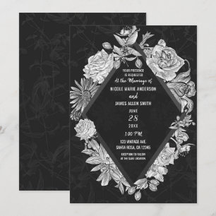 Elegante Black Diamond Vintage Blume Hochzeit Einladung