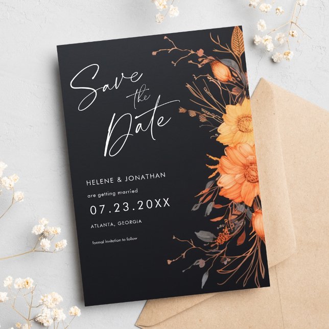 Elegante Black Fall Floral Wasserfarbenhochzeit Save The Date (Elegant Black Fall Floral Watercolor Wedding Save The Date)