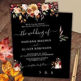 Elegante Black Fall Floral Wedding Einladung